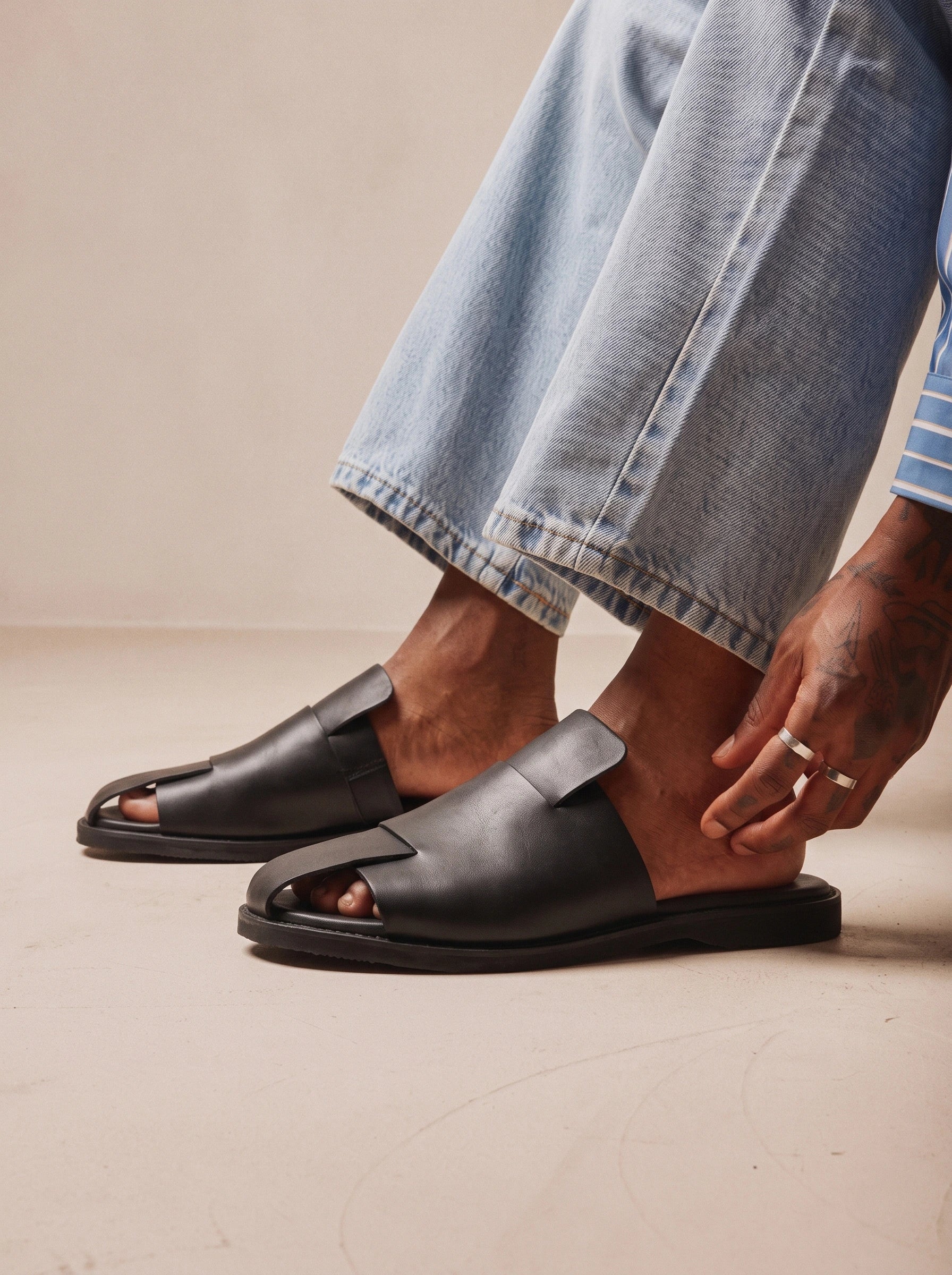 ESTRO Ciabattine - Black Leather Mule - Image 4