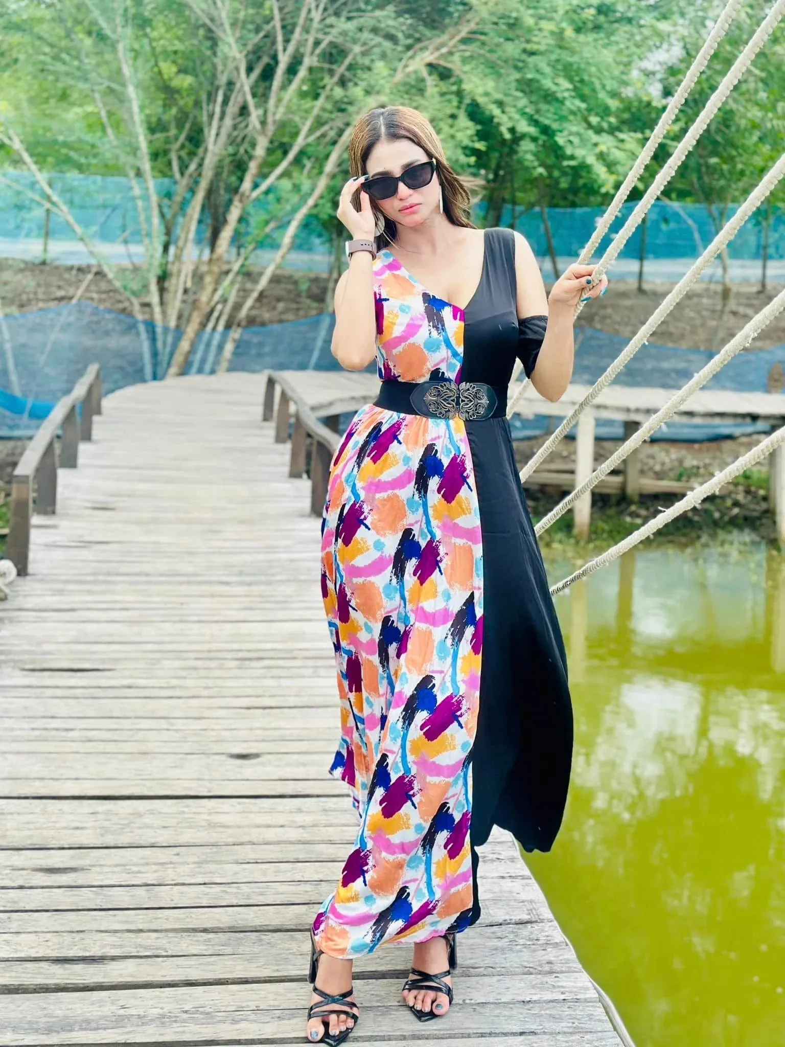 L’Mane Brush Print Colorblock Asymmetrical Dress - Image 4