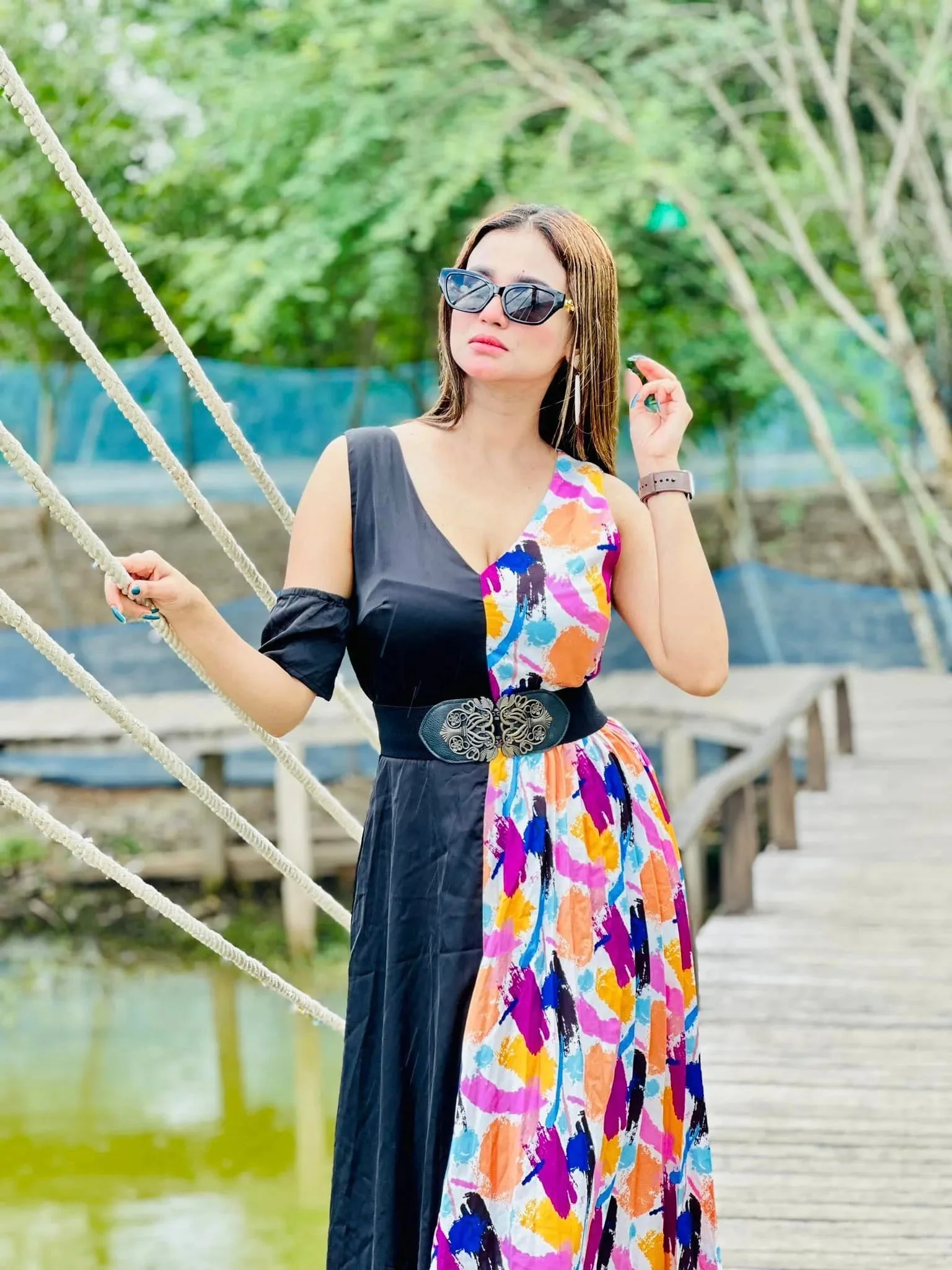 L’Mane Brush Print Colorblock Asymmetrical Dress - Image 5