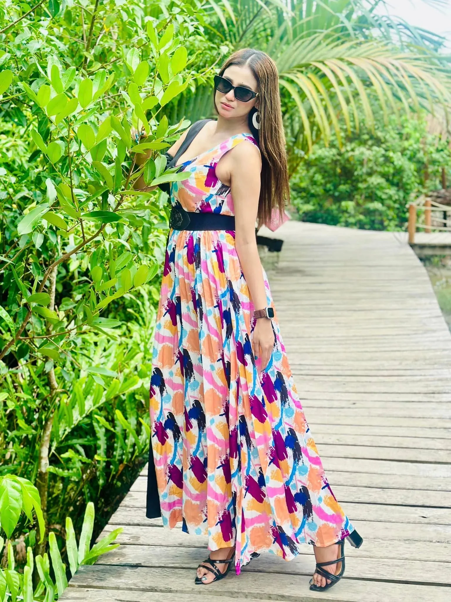 L’Mane Brush Print Colorblock Asymmetrical Dress - Image 6
