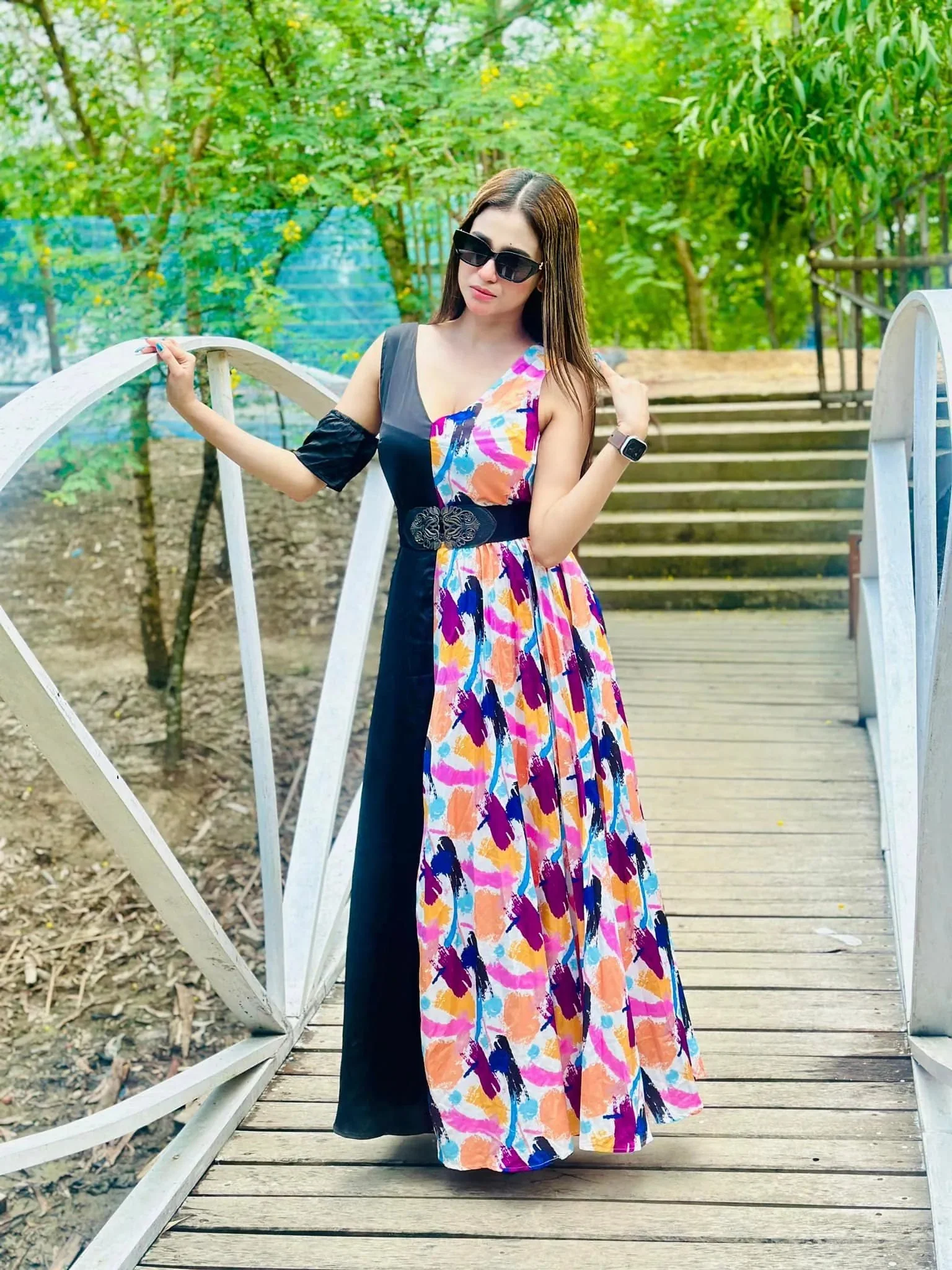 L’Mane Brush Print Colorblock Asymmetrical Dress - Image 7
