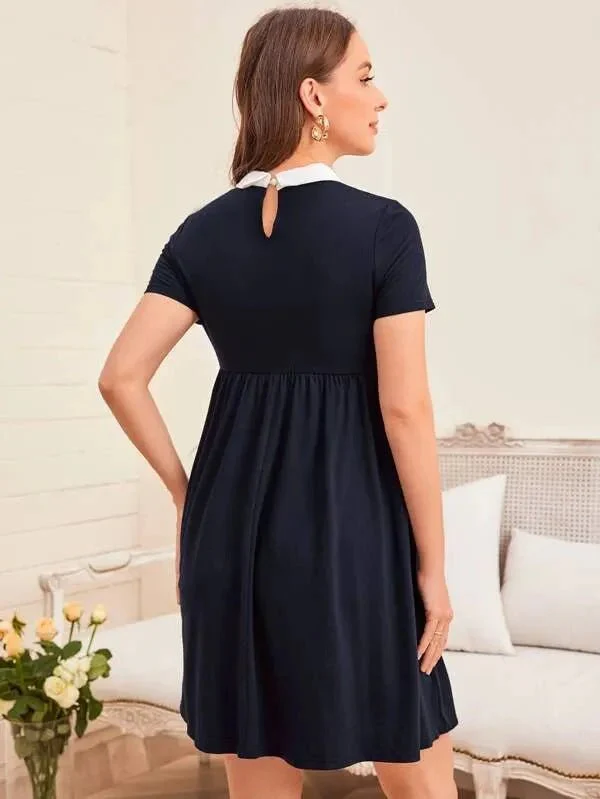 Contrast Peter Pan Collar Dress - Image 3