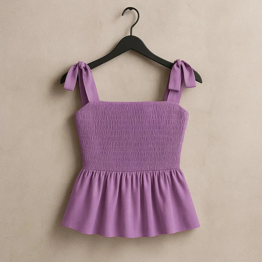 Off the shoulder strap top with drawstring and gathered peplum hem (Code-SY17) - Image 3
