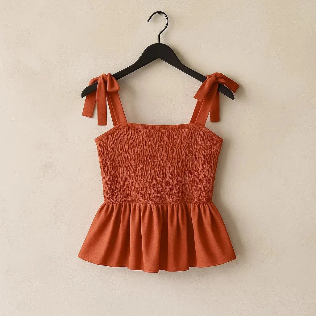 Off the shoulder strap top with drawstring and gathered peplum hem (Code-SY17) - Image 4