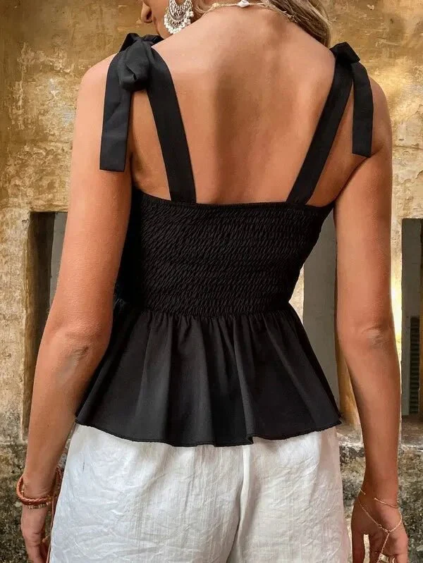 Off the shoulder strap top with drawstring and gathered peplum hem (Code-SY17) - Image 9