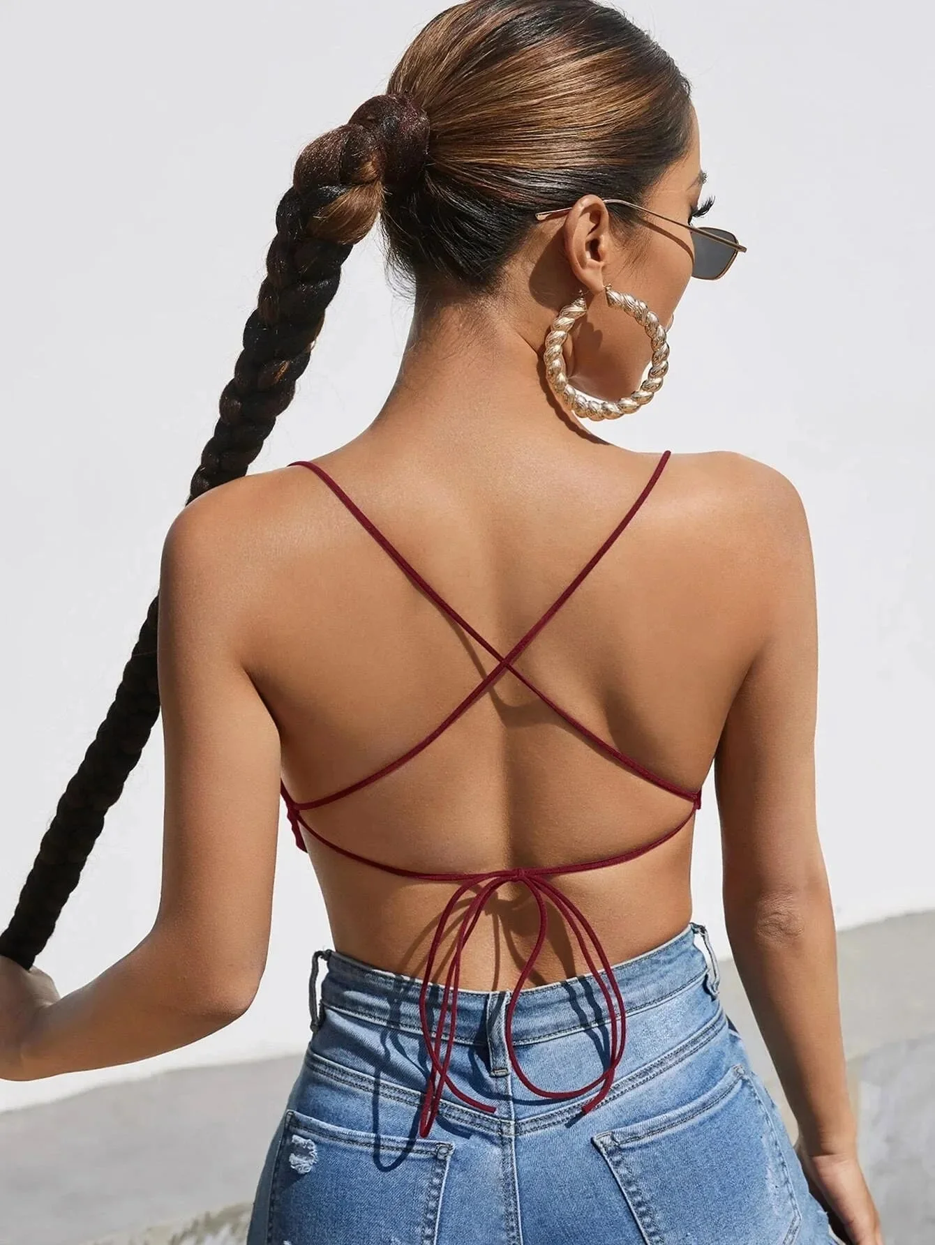 SHEIN PETITE Criss Cross Hanky Hem Cami Top (Code-245) - Image 3
