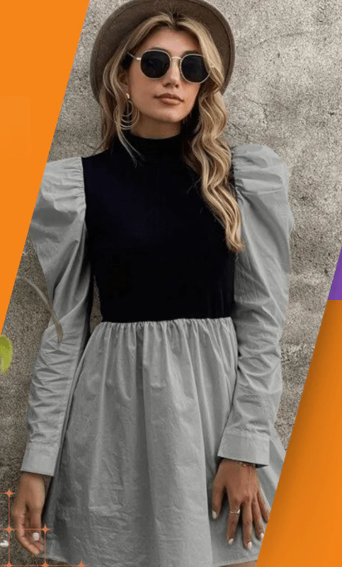 Two-Tone Mock Neck Mini dress - Image 2